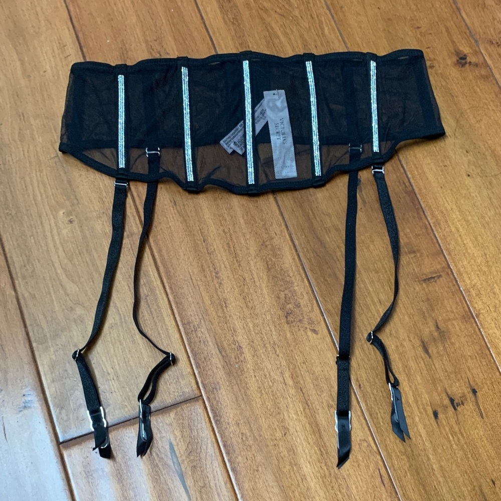 Victoria’s Secret Very Sexy Black Sheer Garter Belt with rhinestone size M/L